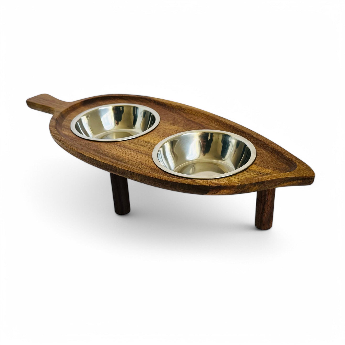 Antibacterial acacia wood  cat feeding station raised ergonomic  practical feeder THEKEA