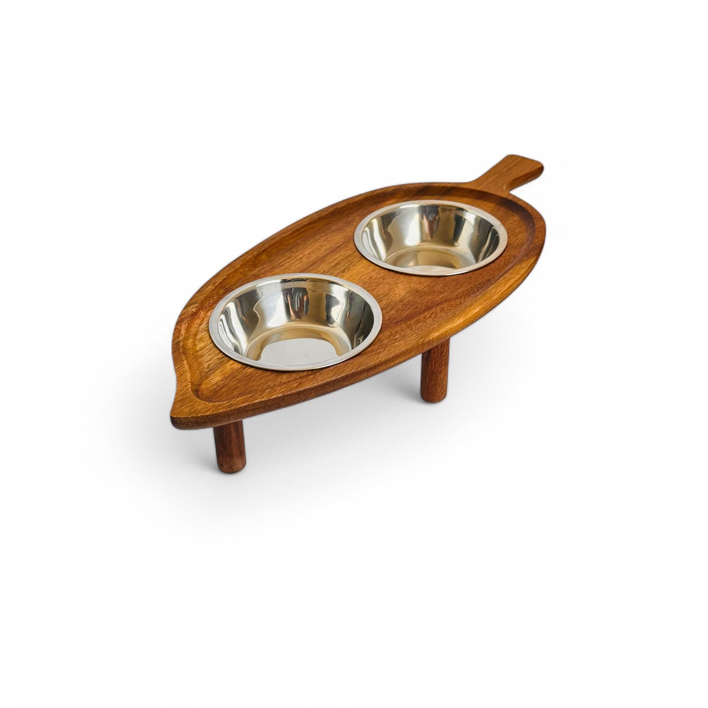 Antibacterial acacia wood cat feeding station raised ergonomic design - THEKEA

