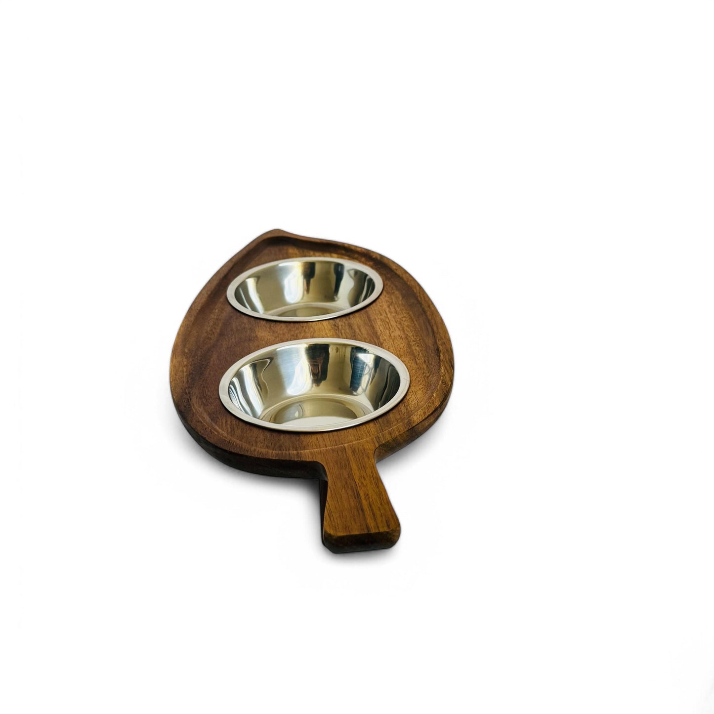 Raised cat bowl antibacterial acacia wood non-spill elevated feeding station 40cm - THEKEA
