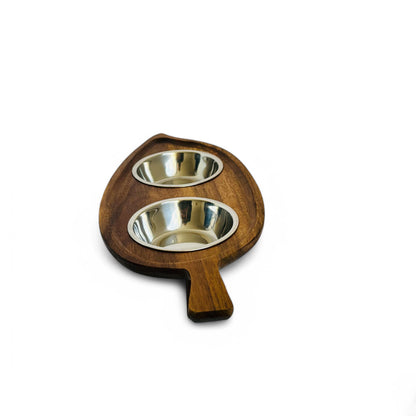 Raised cat bowl antibacterial acacia wood non-spill elevated feeding station 40cm - THEKEA
