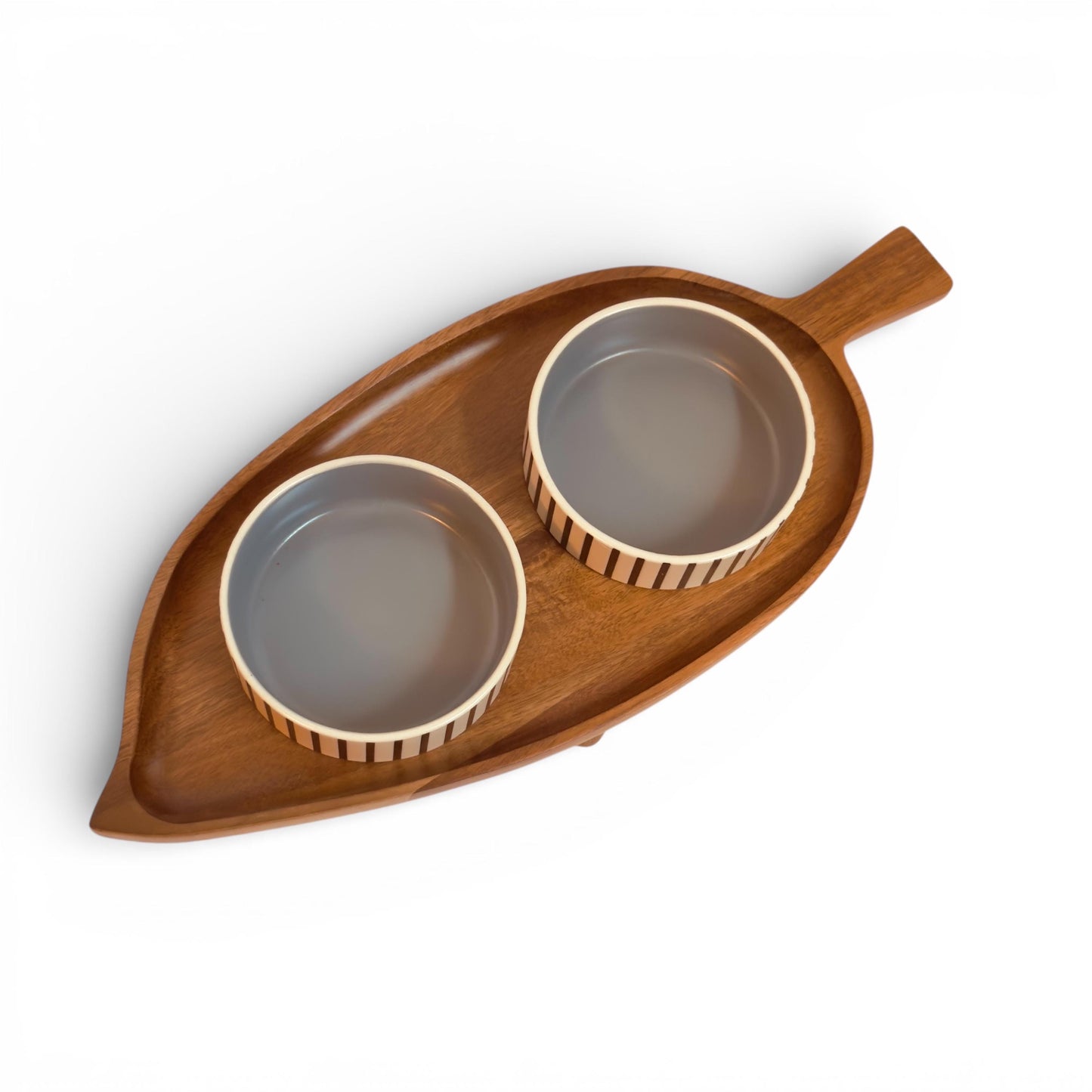 Raised pet feeder antibacterial acacia wood ceramic bowls stylish design UK - THEKEA
