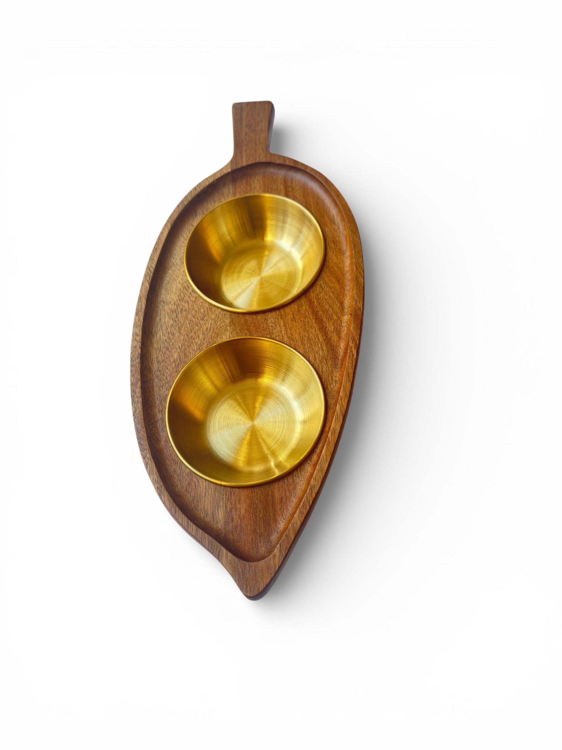Leaf shaped elevated cat feeder  acacia   wood removable  stainless steel bowls THEKEA
