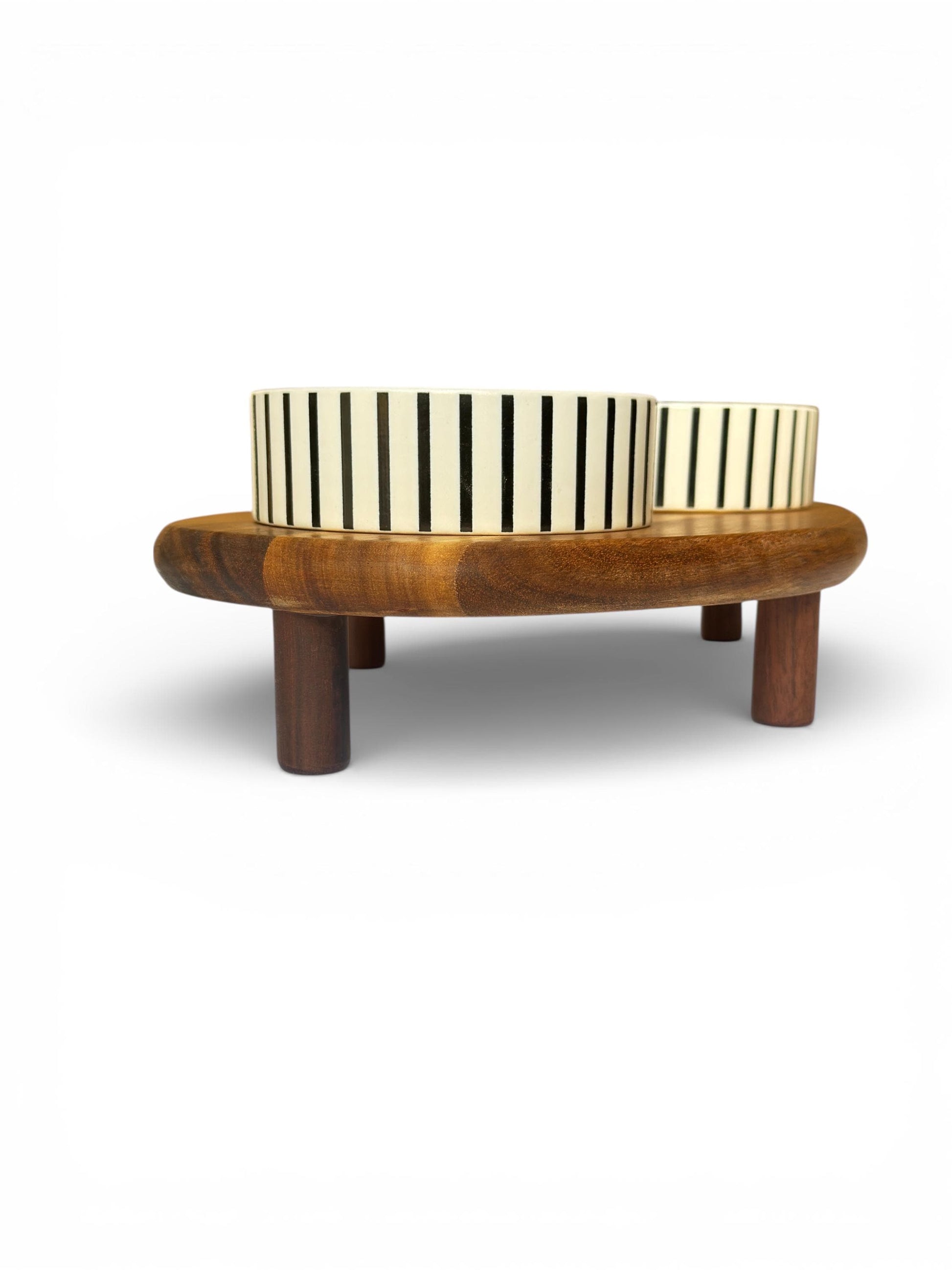 Acacia wood raised pet bowl ceramic dishwasher safe rustic design UK - THEKEA
