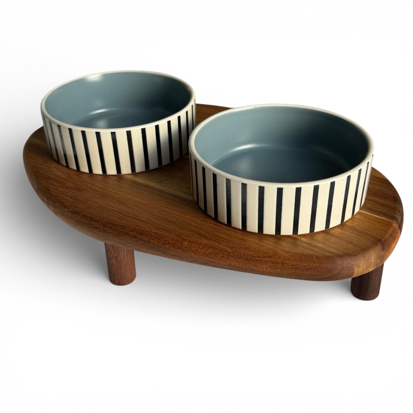 Acacia wood raised pet bowl ceramic dishwasher safe rustic design UK - THEKEA
