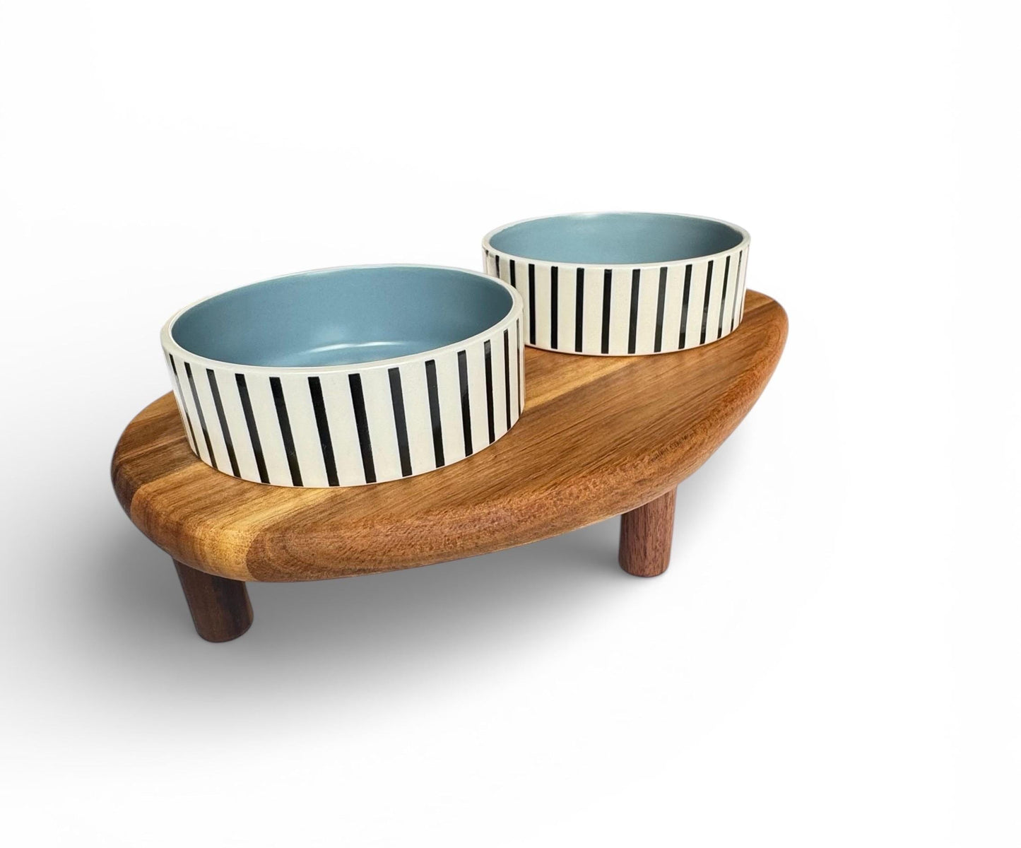 Handmade raised cat bowl acacia wood ceramic bowls elevated feeder 28cm - THEKEA

